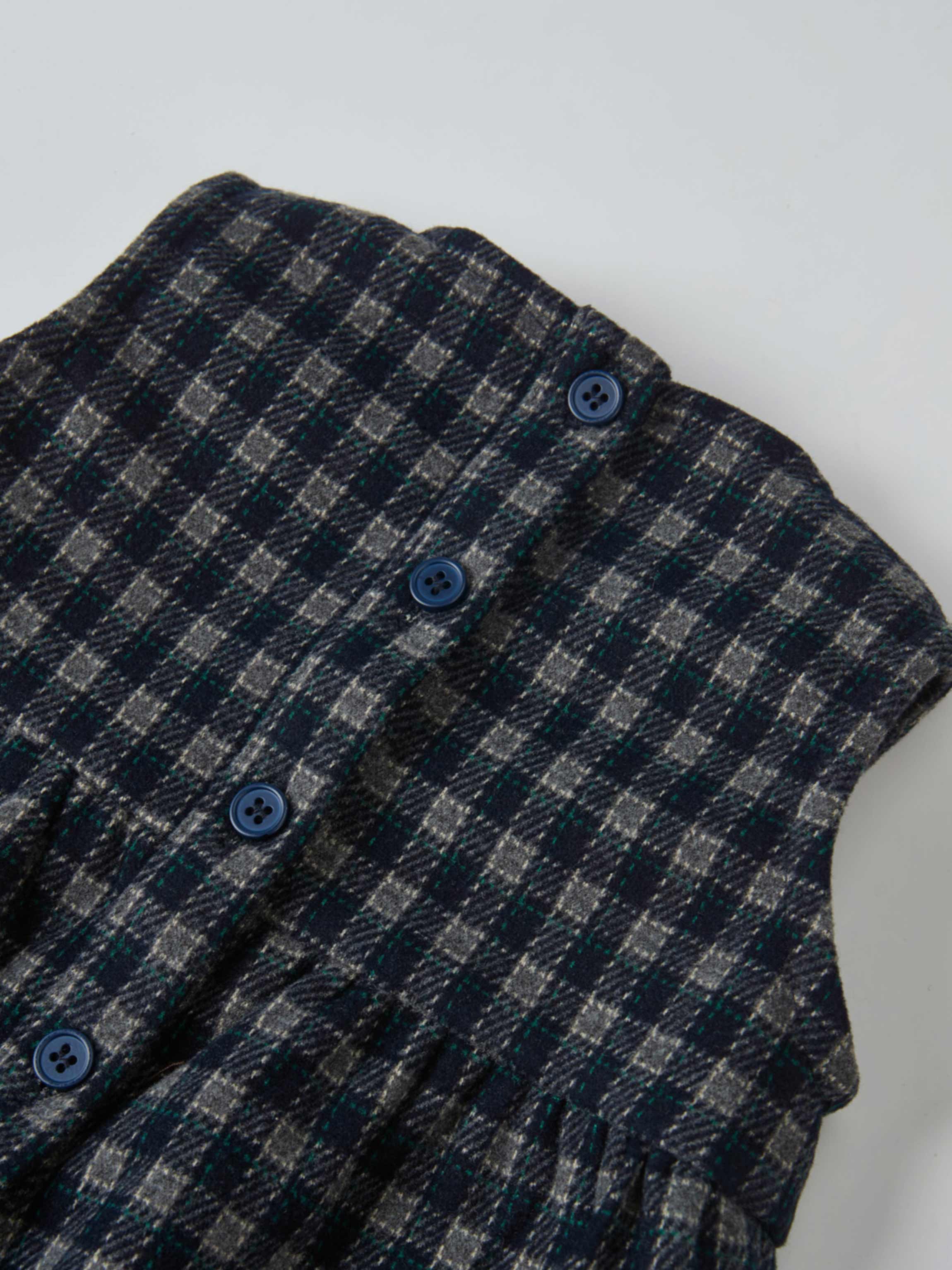 Plaid Overalls - Navy dressy, boys, Adee; navy plaid with blue buttons.
