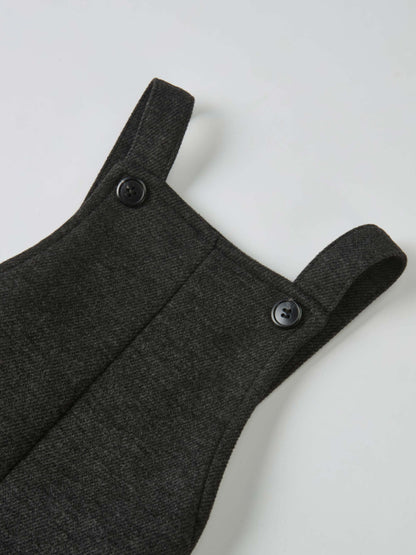 Textured Twill Overalls for boys in grey with button straps by Adee