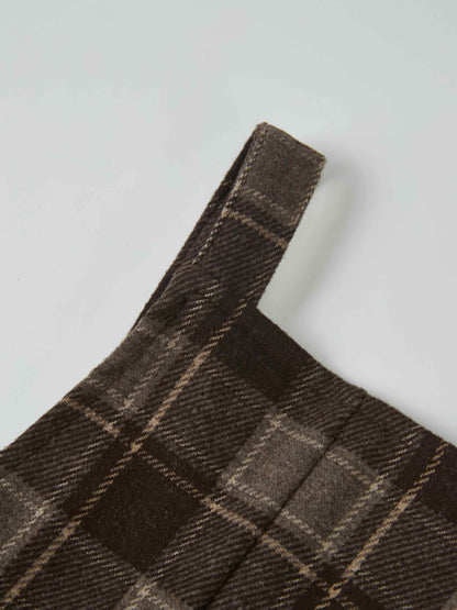 Adee Plaid Overalls - Brown, boys dressy fabric close-up