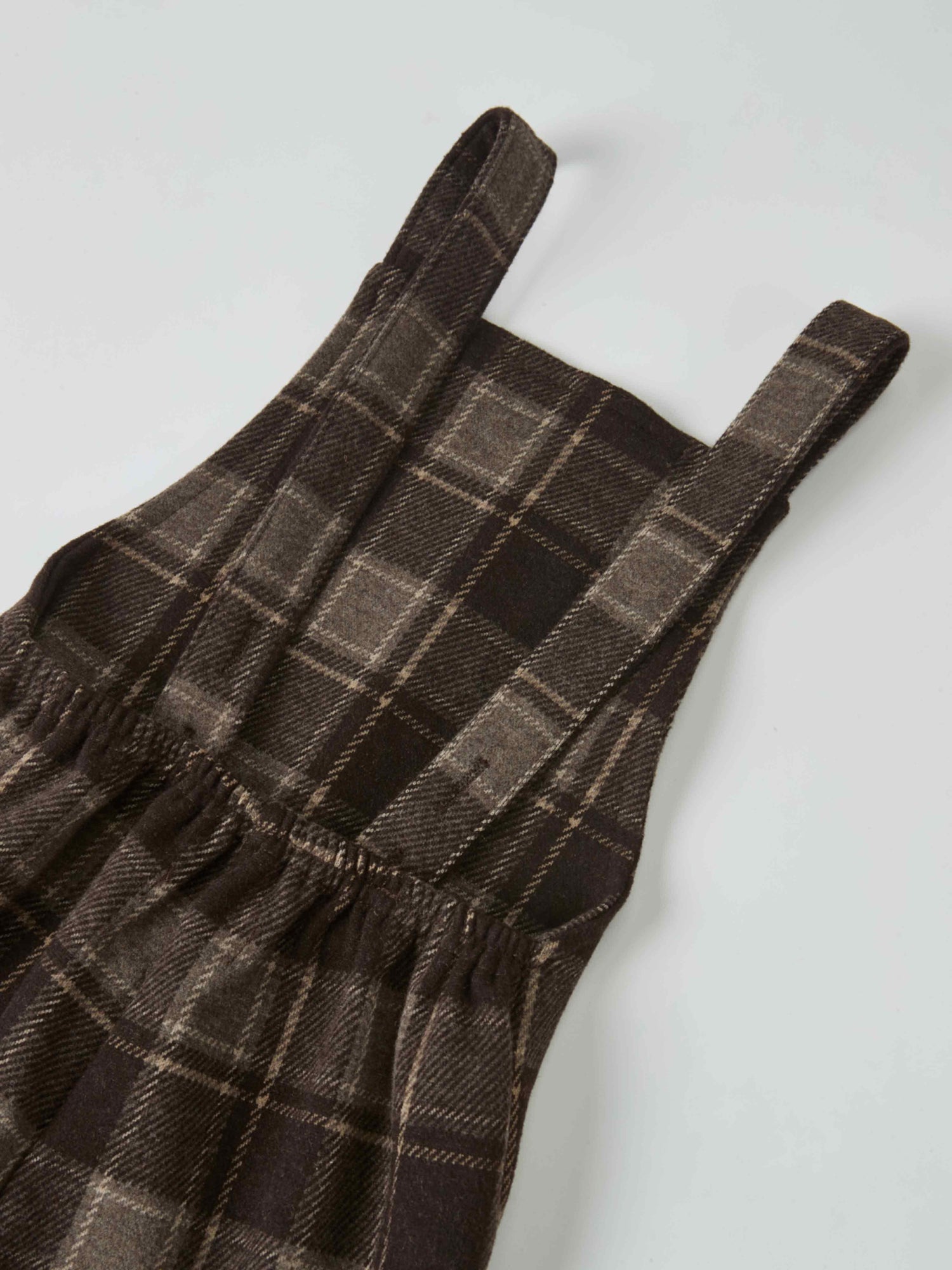 Adee plaid brown dressy boys overalls with adjustable shoulder straps, elastic waist, soft fabric