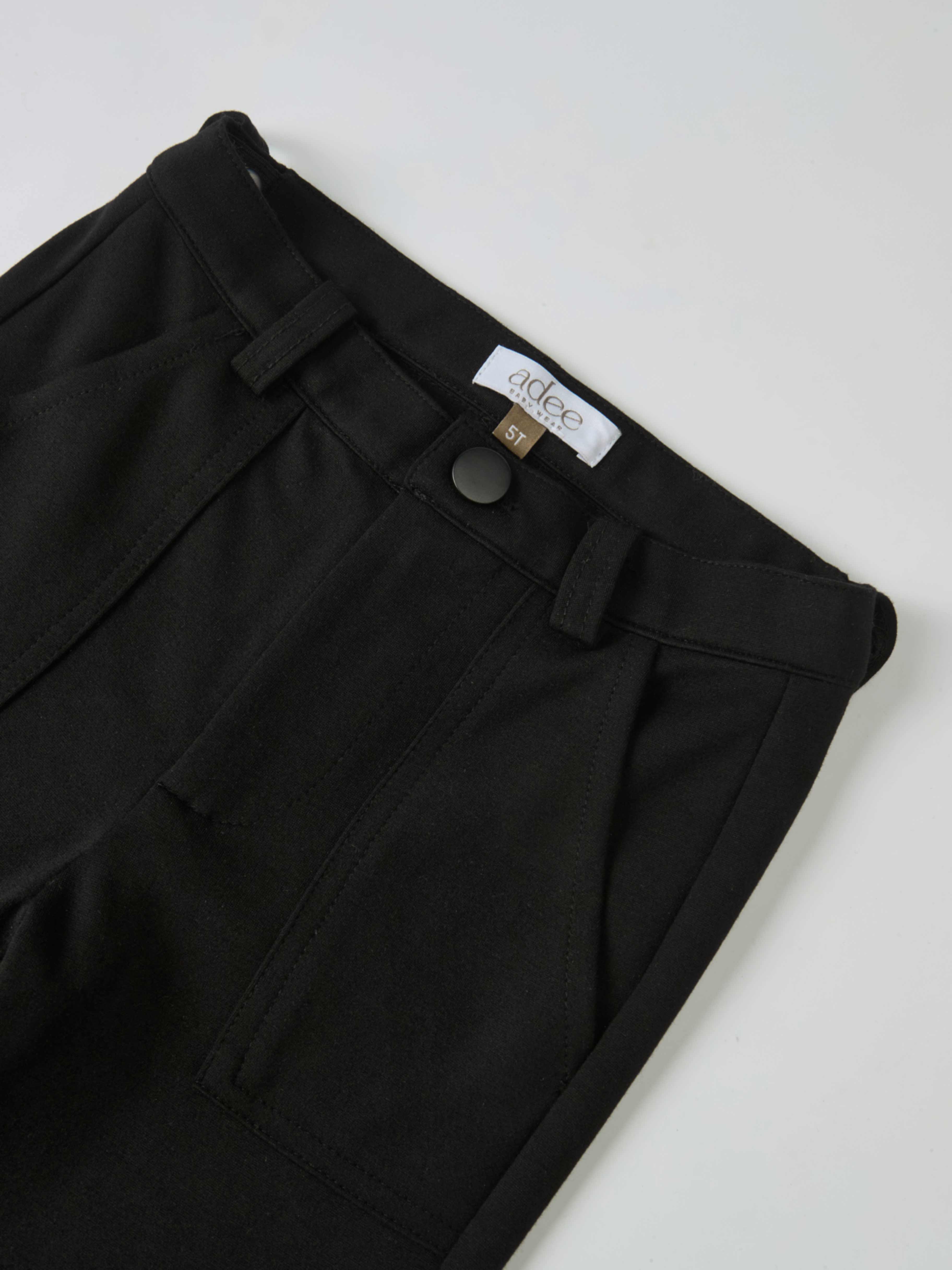 Adee boys dress pants in black with belt loops, front pockets, and a metal button; size 5T.