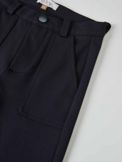 Boys dress pants in navy, Adee brand, front button closure with belt loops and pocket