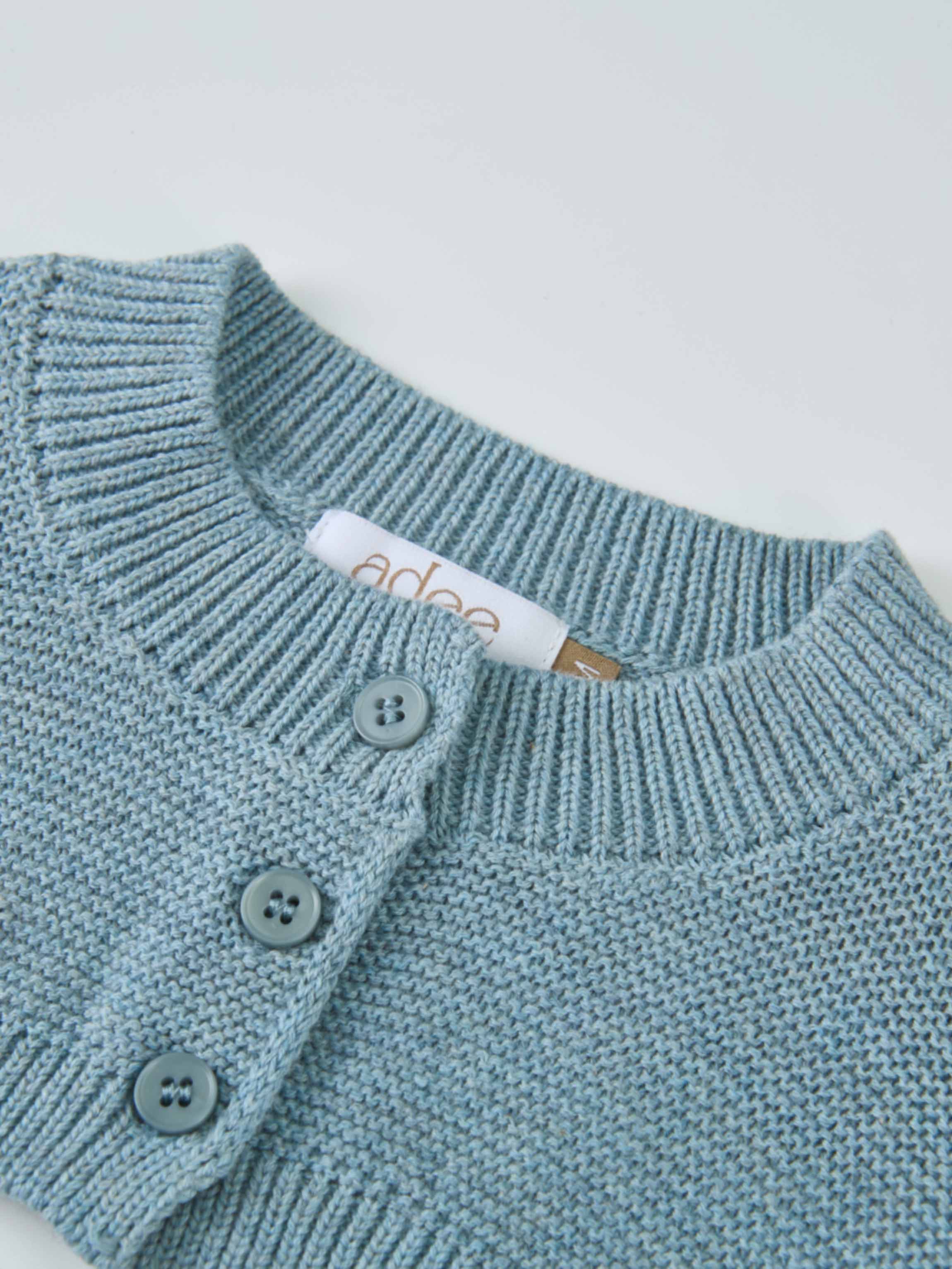 Cropped Cardigan Slate Blue by Adee; boys dressy knit top with button placket