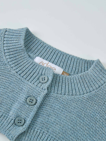 Cropped Cardigan Slate Blue by Adee; boys dressy knit top with button placket