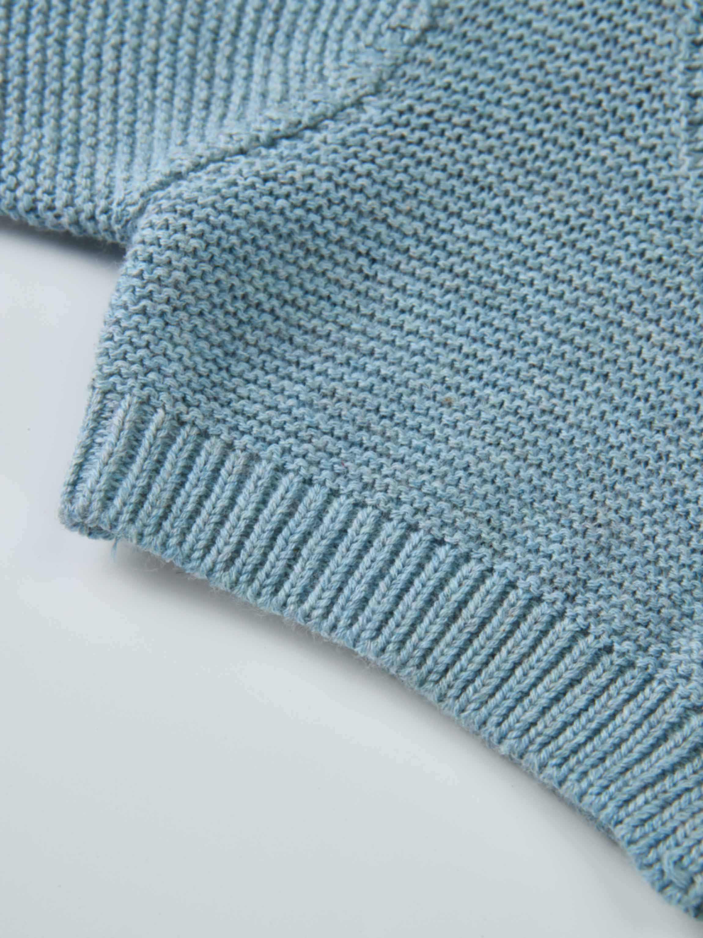 Cropped cardigan for boys in slate blue by Adee, a dressy knit top