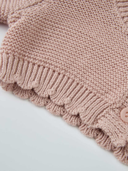 Adee cropped cardigan with scalloped trim in light pink knit, girls&