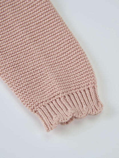 Girls cropped cardigan by Adee in light pink knit with scalloped trim
