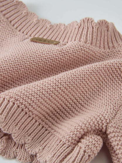 Cropped knit cardigan with scalloped trim in light pink; Adee girls&