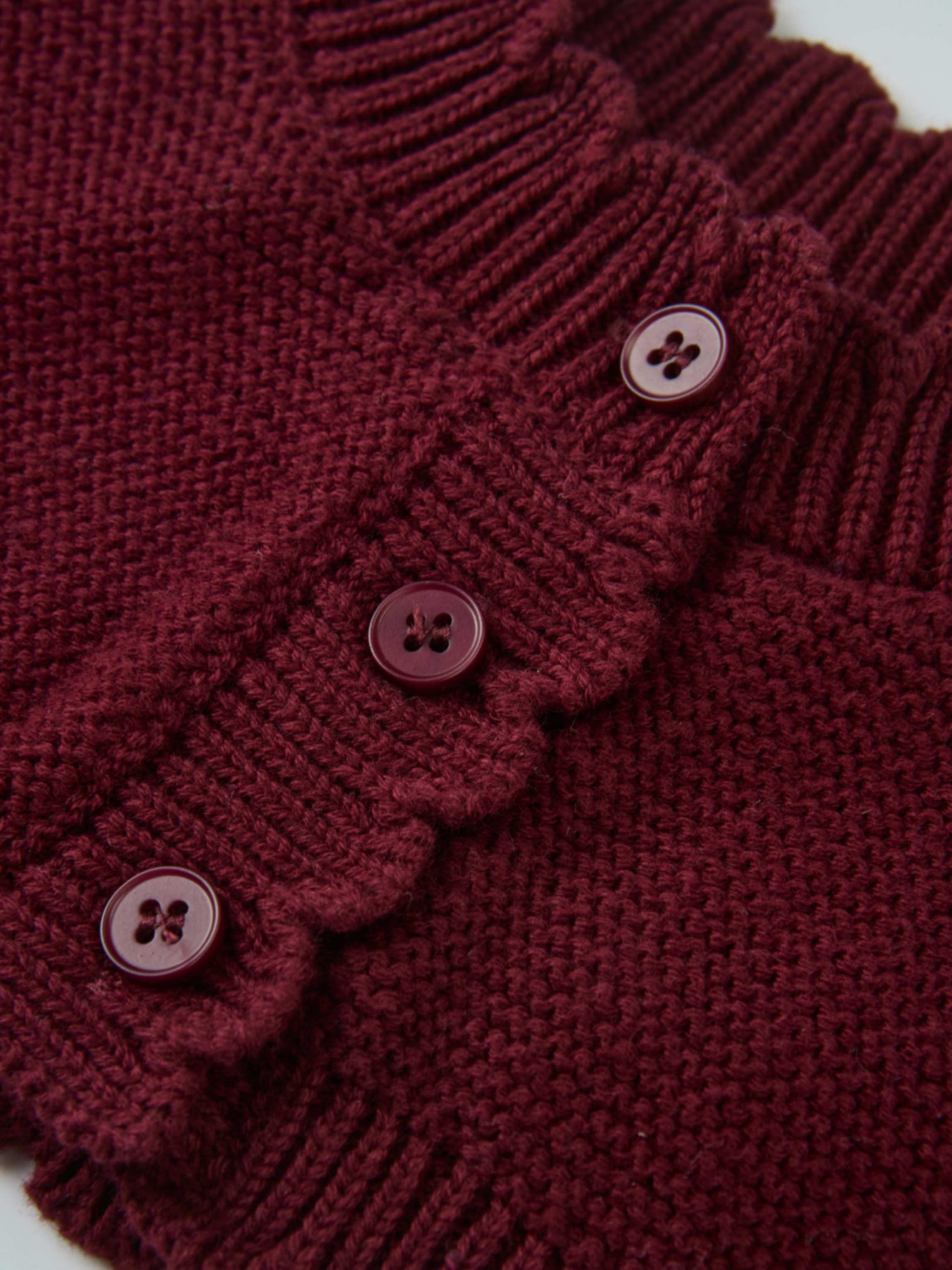 Cropped burgundy cardigan; knit fabric, button front, Adee unisex dressy top