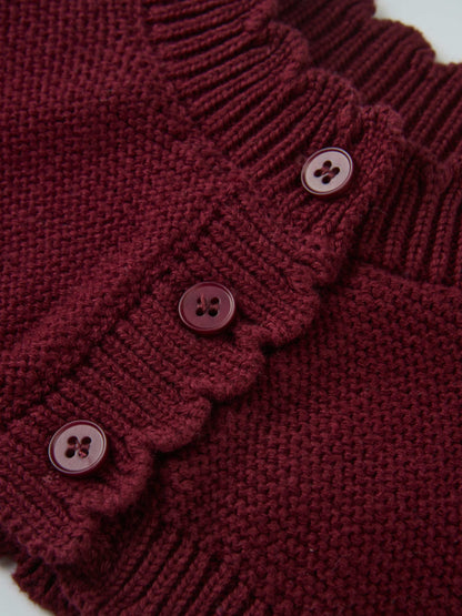 Cropped burgundy cardigan; knit fabric, button front, Adee unisex dressy top