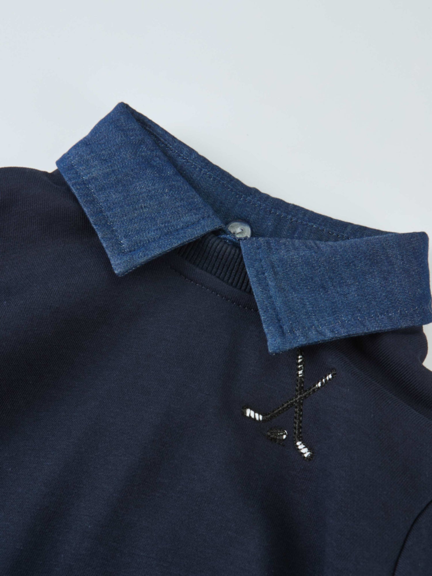 Denim Collar Sweatshirt for boys, navy body with blue denim collar