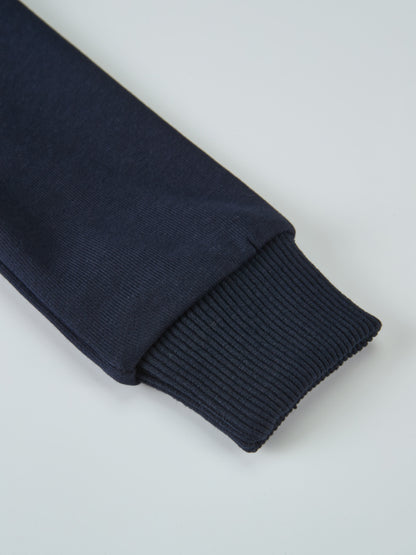 Denim Collar Sweatshirt for boys by Adee; dark blue denim with navy rib-knit cuffs.