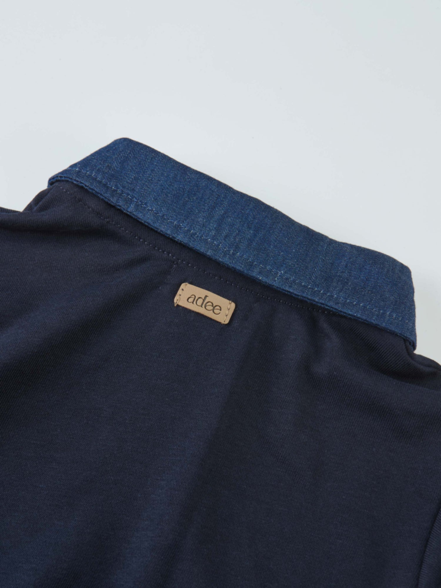 Denim-Collar Sweatshirt for boys by Adee, dark navy fabric with a blue denim collar.