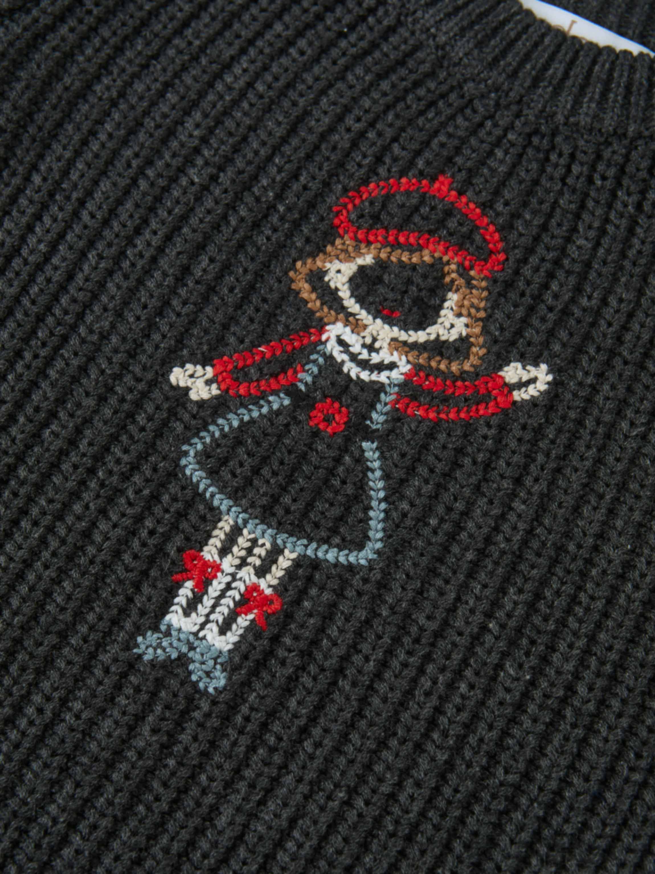 Knit Girl Sweater in Grey with colorful embroidered character design