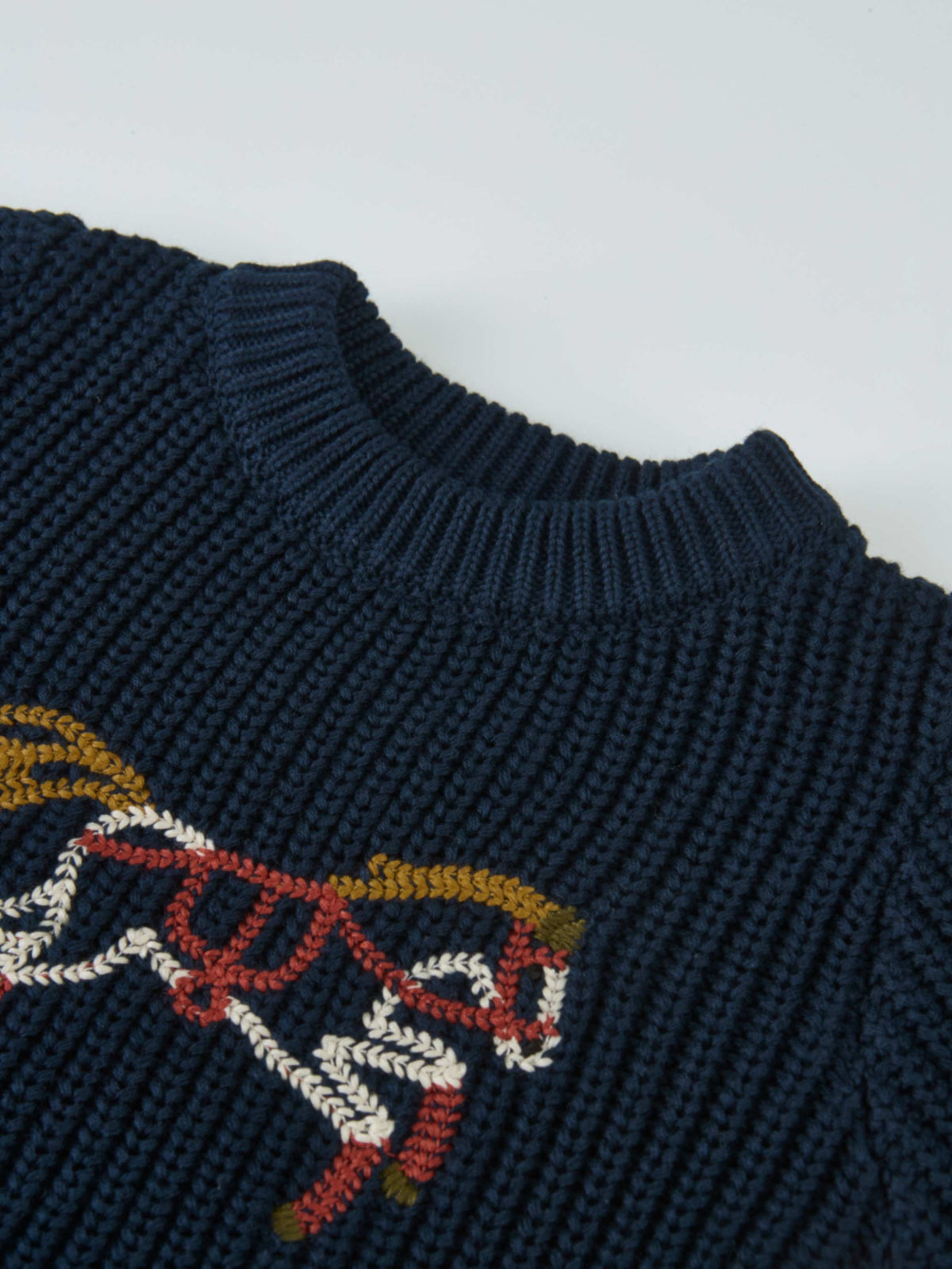 Knit Horse Sweater Navy, Adee unisex top with colorful horse motif