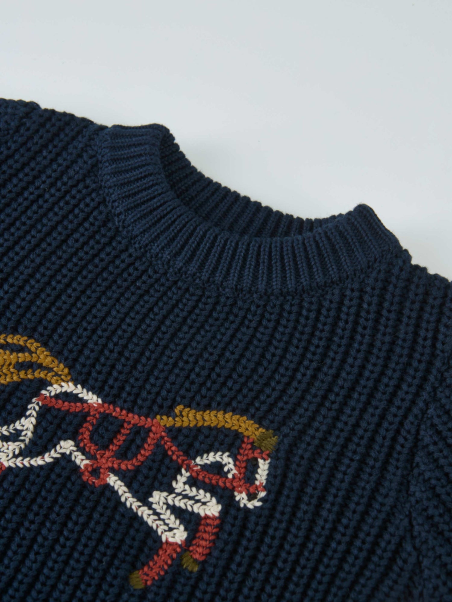 Knit Horse Sweater Navy, Adee unisex top with colorful horse motif
