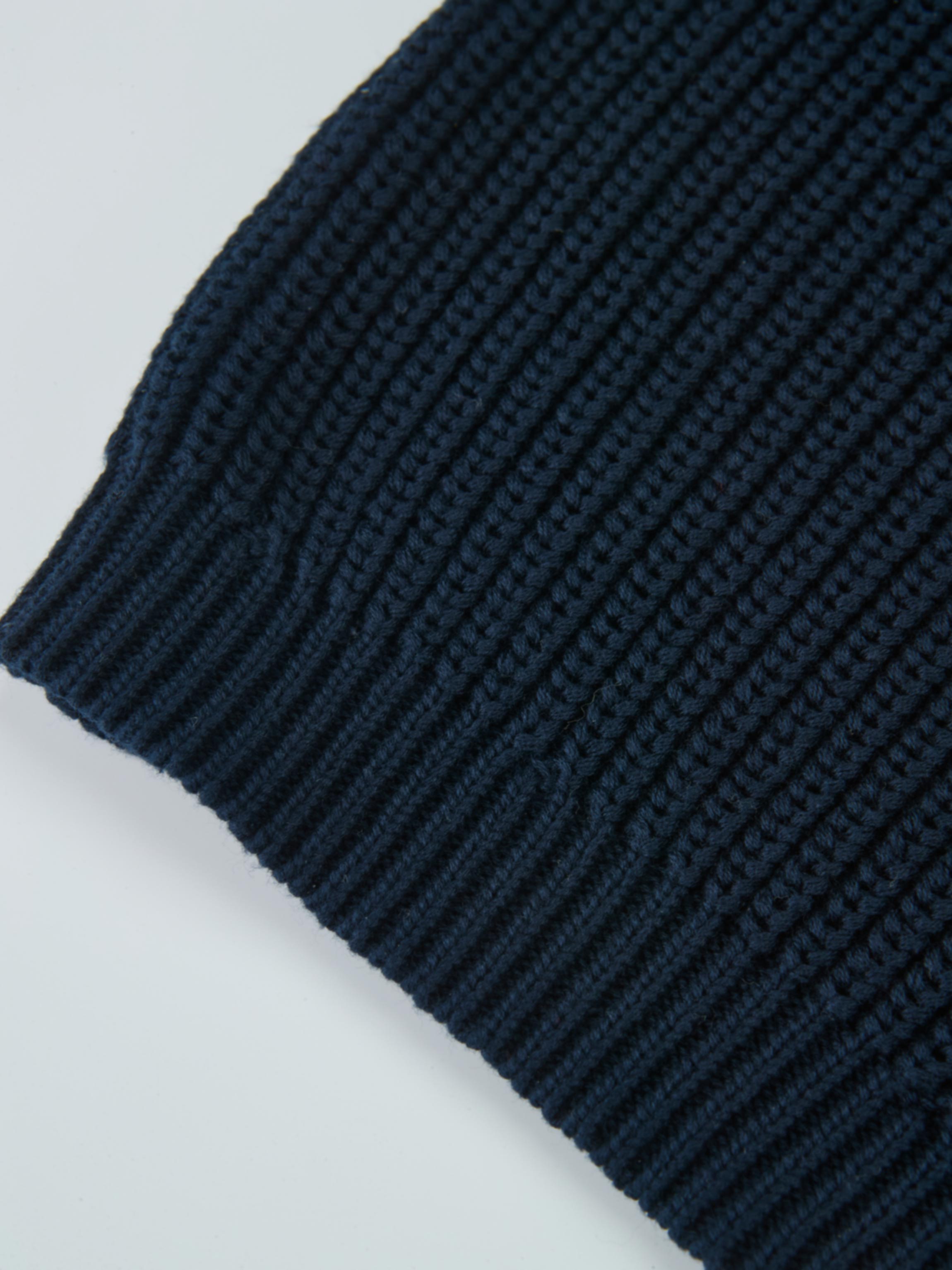 Knit Horse Sweater navy knit fabric close-up showing dense ribbed texture; unisex top for layering for everyday wear.