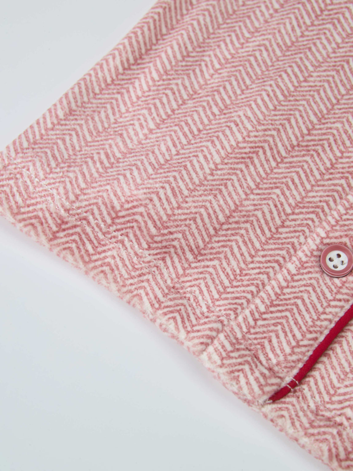 Herringbone Pajamas - Red for girls by Adee, pink-red herringbone fabric with pink piping and buttons