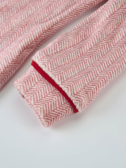Girls Herringbone Pajamas by Adee in pink-red with red piping