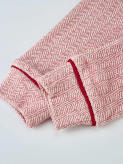 Girls Herringbone Pajamas in pink-red fabric with red piping, Adee