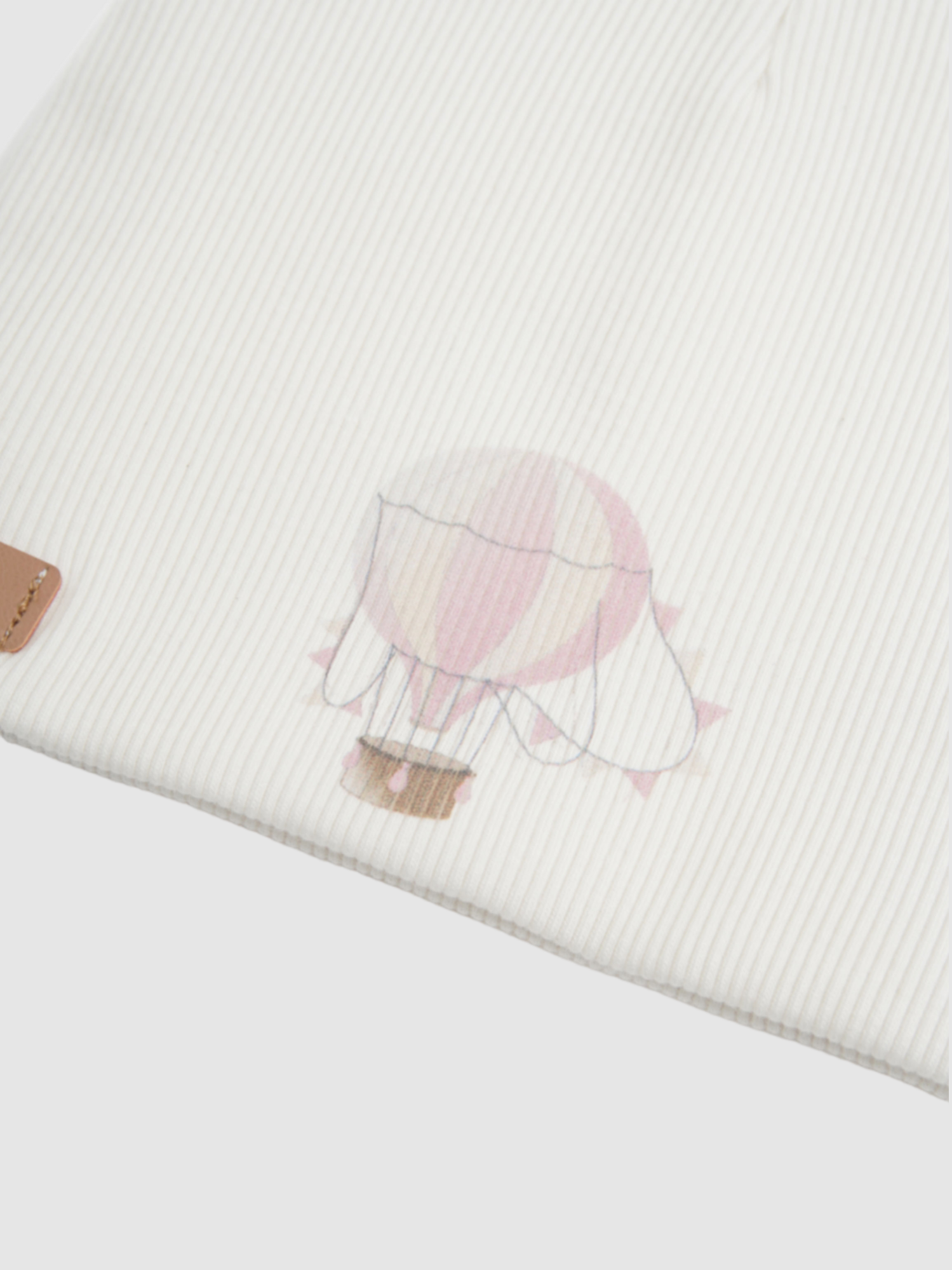 Pink Balloon Beanie for girls by Adee; ribbed knit with pink balloon illustration.