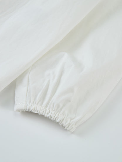 Peter Pan Collar Blouse in white for girls; dressy long-sleeve top with elastic cuffs by Adee.