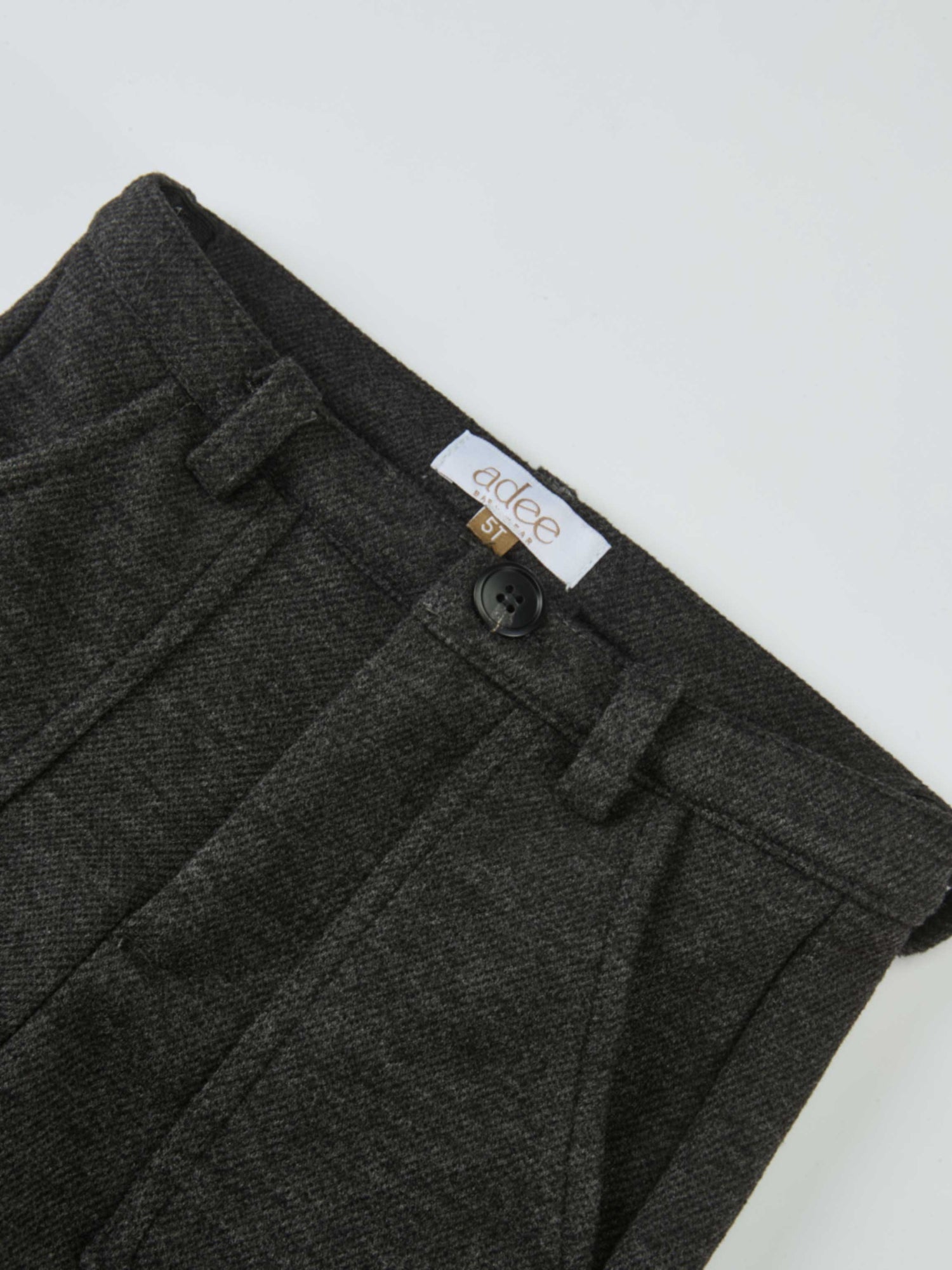 Dress pants for boys in grey fabric by Adee with belt loops