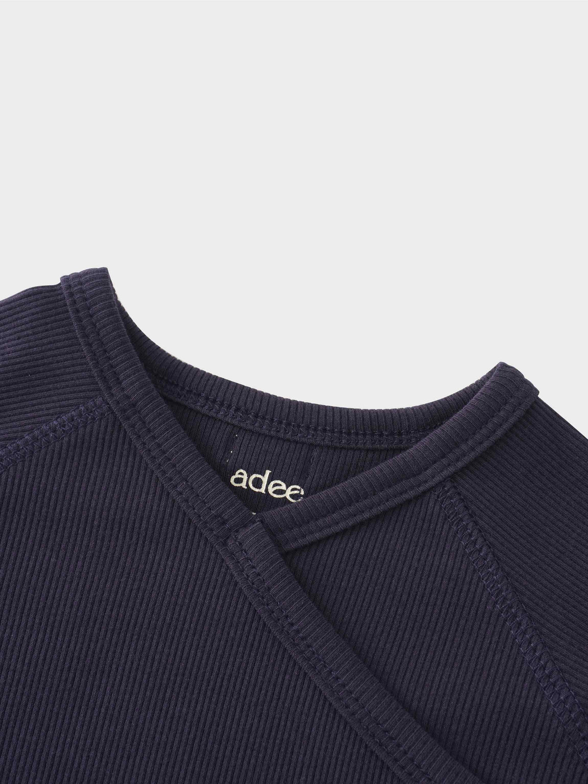 Crossover thin ribbed navy pajama for boys, soft breathable fabric with a stylish crossover neckline.