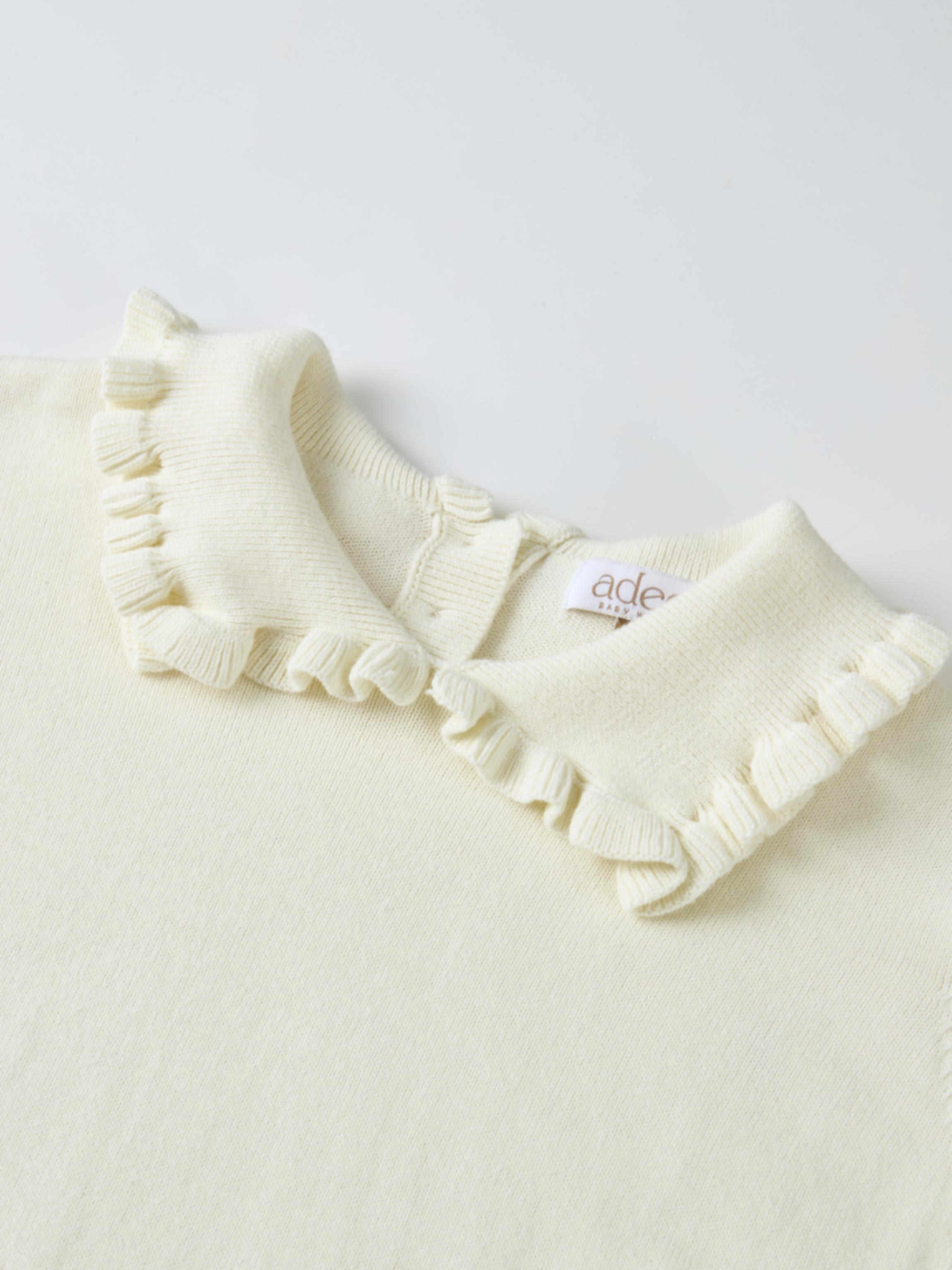 Ruffle Collar Knit Sweater by Adee, cream; girls dressy top.