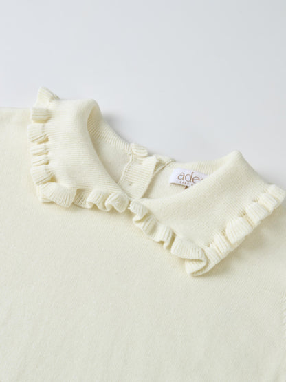 Ruffle Collar Knit Sweater by Adee, cream; girls dressy top.