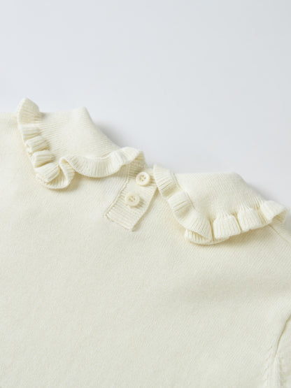 Ruffle Collar Knit Sweater - Cream for girls, Adee dressy knit top.