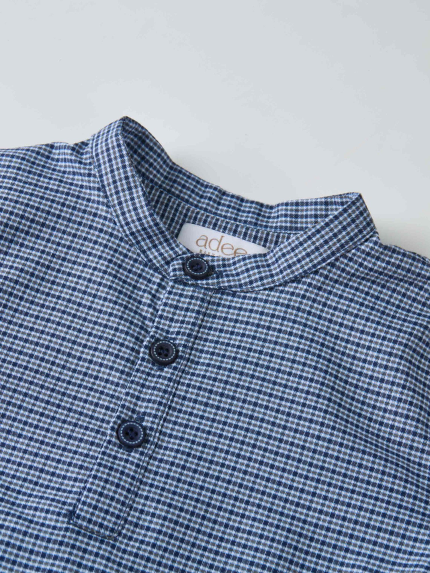Adee navy plaid shirt for boys, dressy, with a small check pattern and front buttons