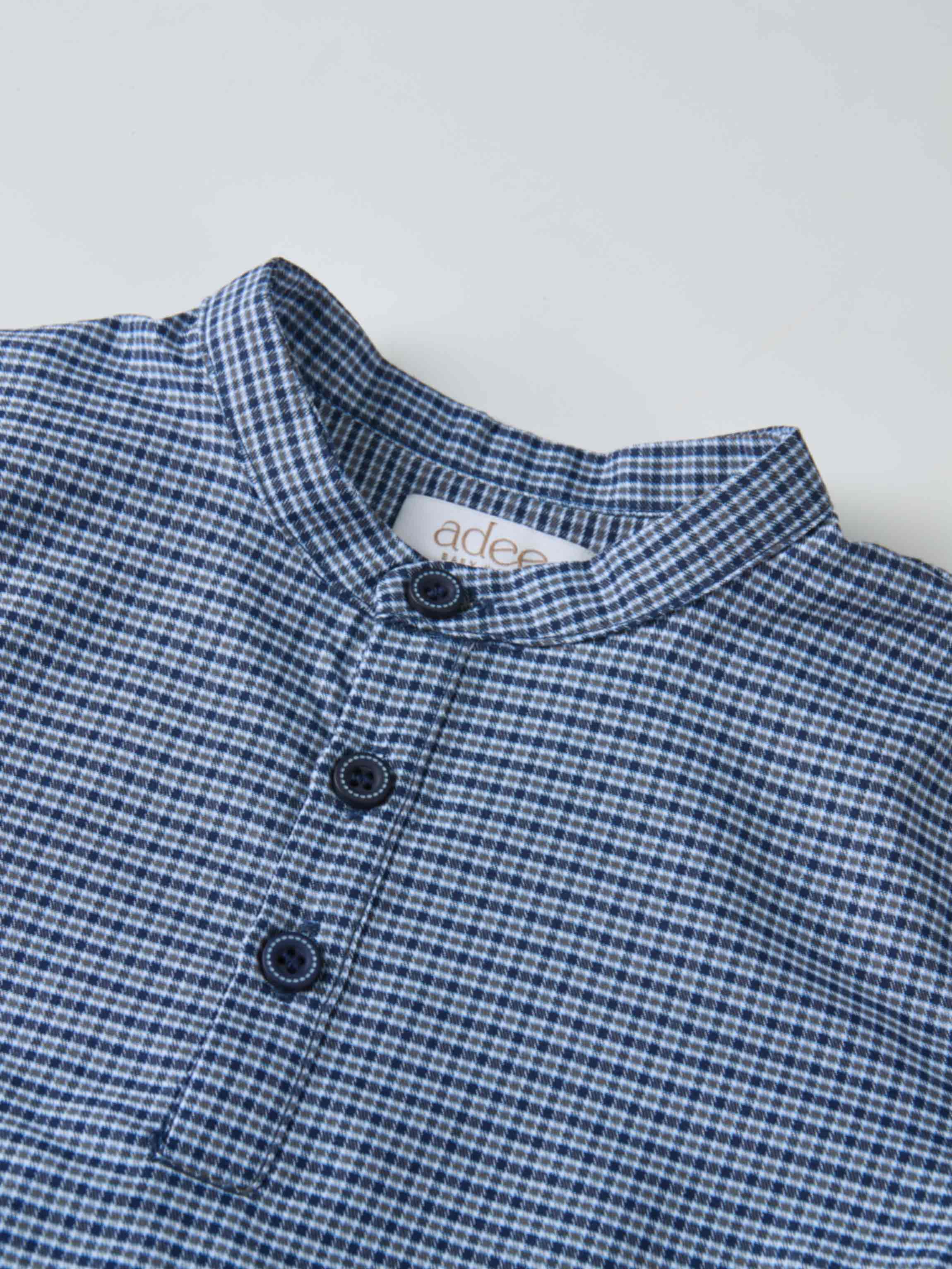 Adee navy plaid shirt for boys, dressy, with a small check pattern and front buttons
