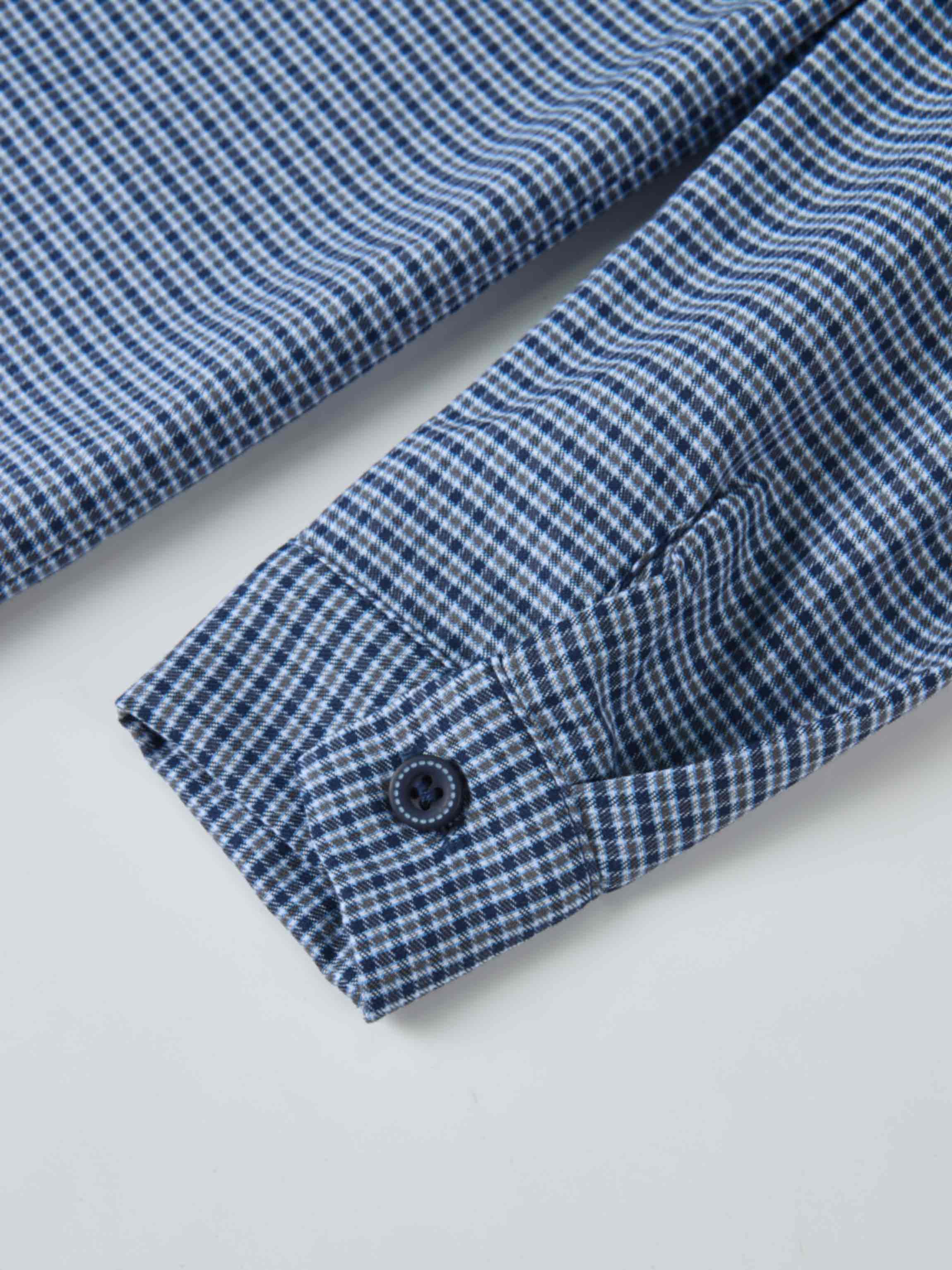 Plaid shirt navy for boys by Adee; dressy top with cuff buttons.
