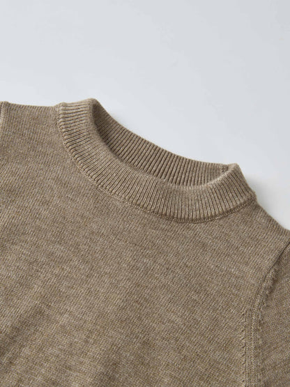 Knit sweater for boys in taupe with ribbed crew neck dressy top