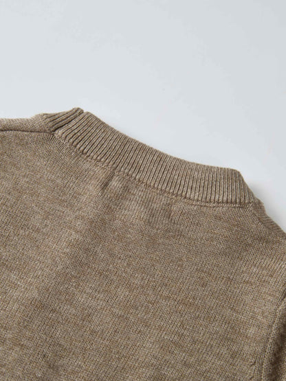 Knit Sweater - Taupe by Adee; boys dressy top in taupe knit with ribbed collar.