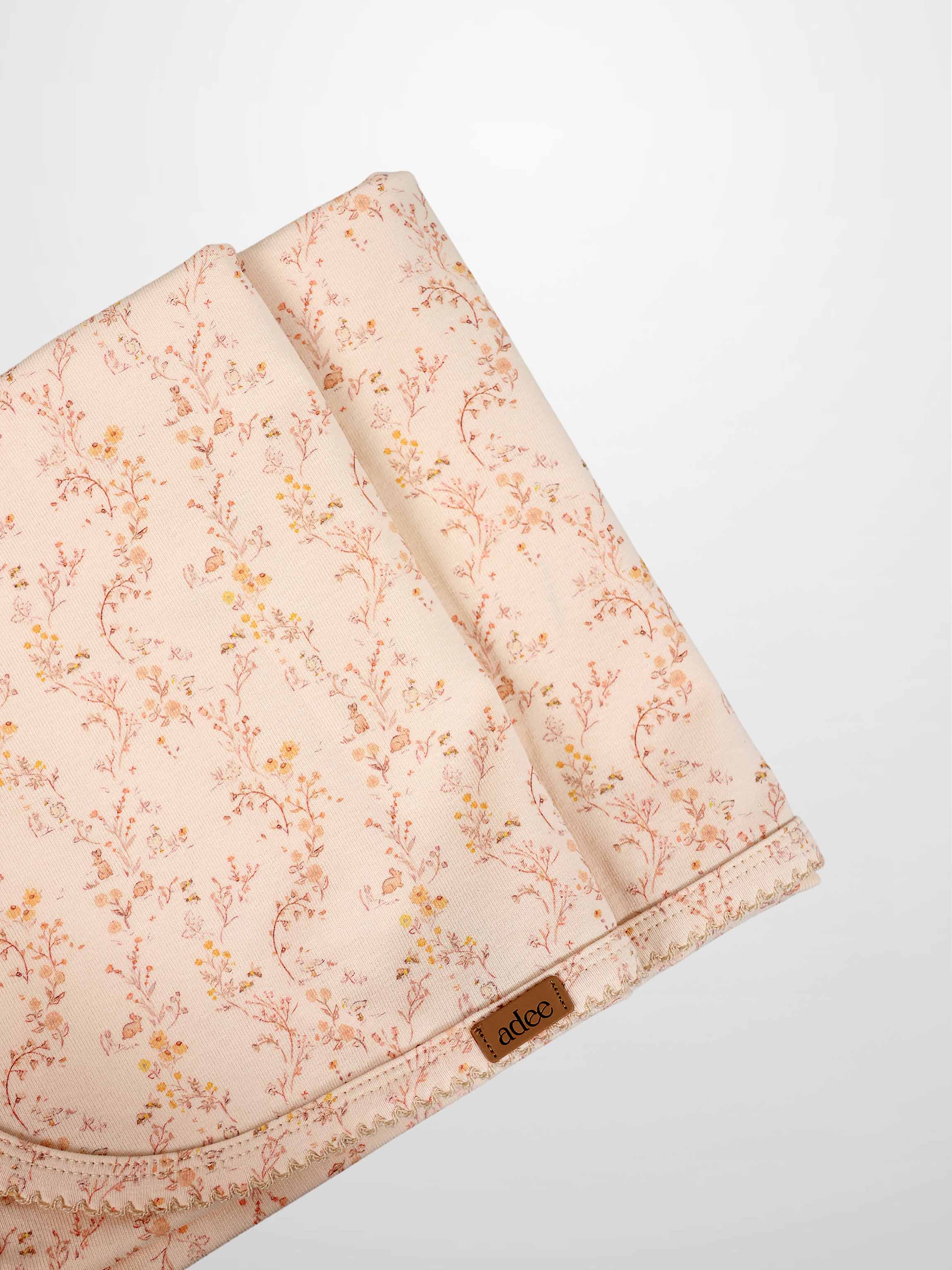 Sweet Meadow Blanket, Adee girls swaddle receiving blanket in pink floral pattern