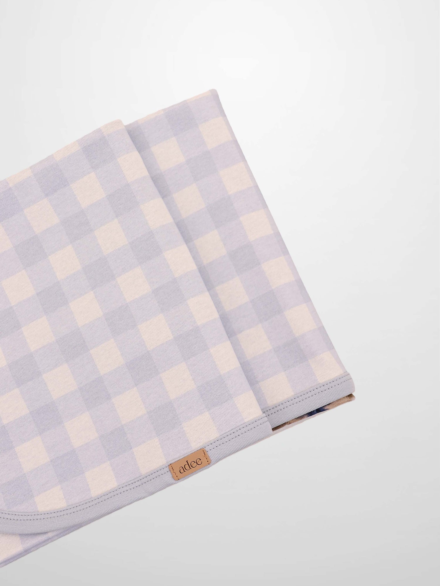 Teddy Frame Blanket swaddle by Adee in lavender and cream gingham check