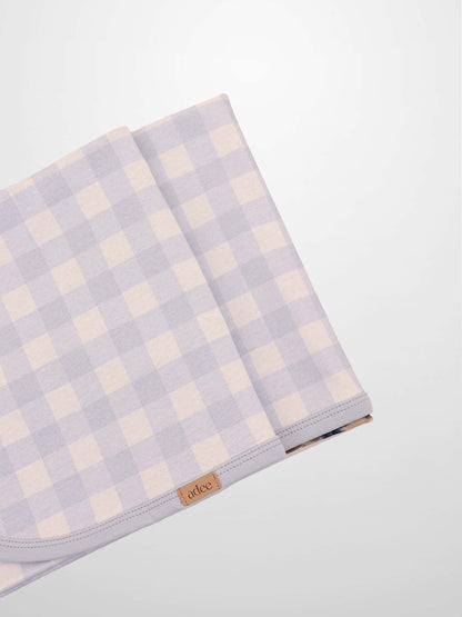 Teddy Frame Blanket swaddle by Adee in lavender and cream gingham check