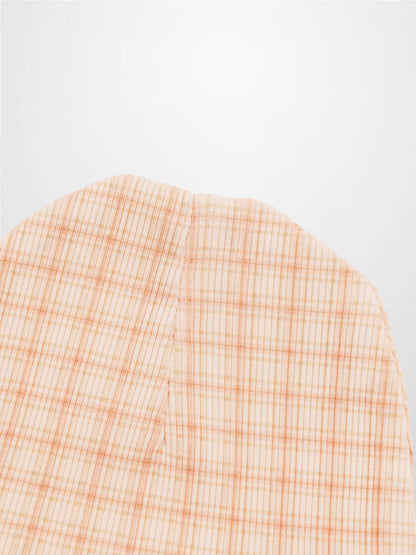 Oatmeal Grid Hat - Pink, Adee girls hat in light beige plaid fabric