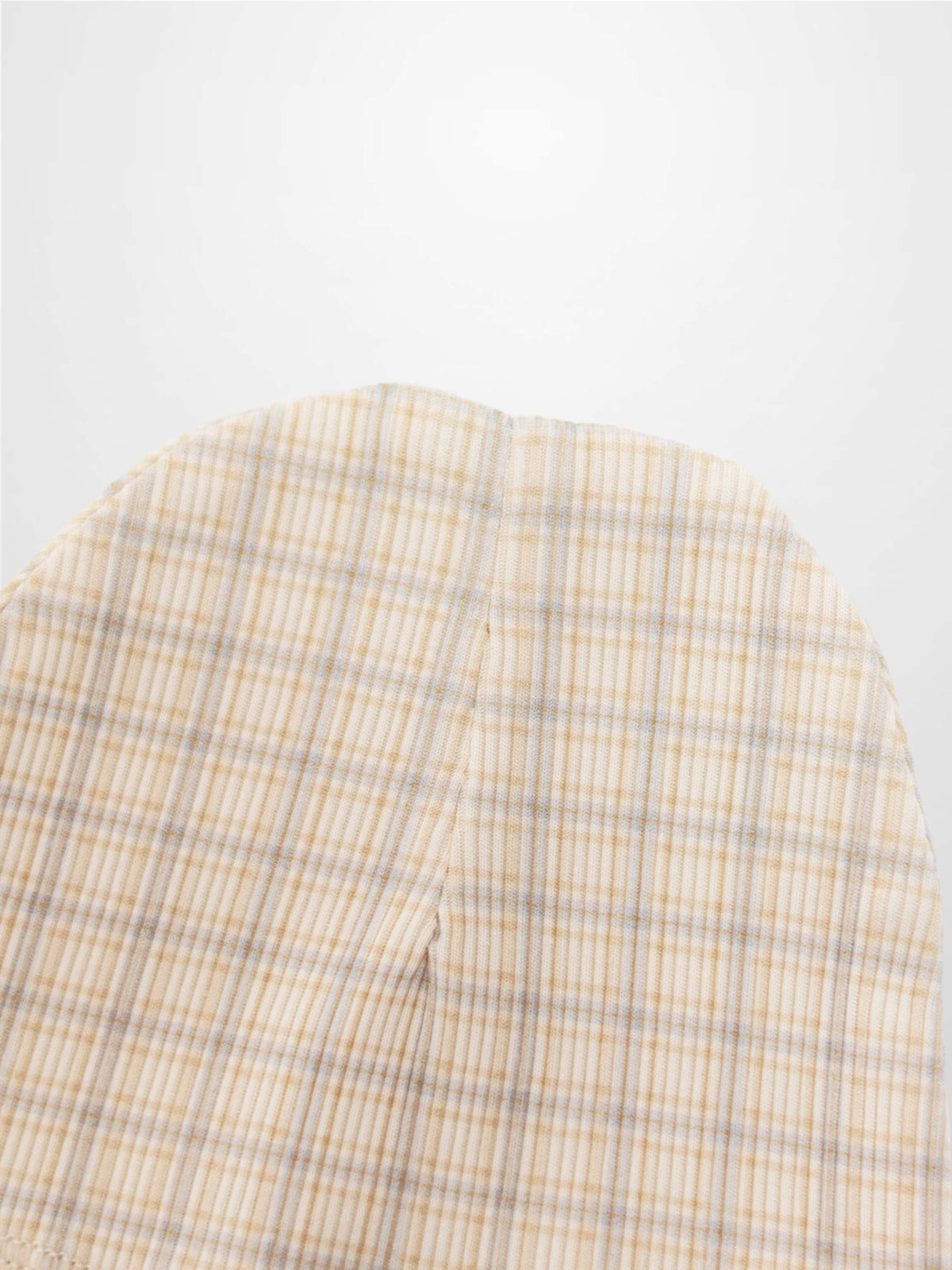Oatmeal Grid Hat by Adee for boys; blue plaid with light brown lines.