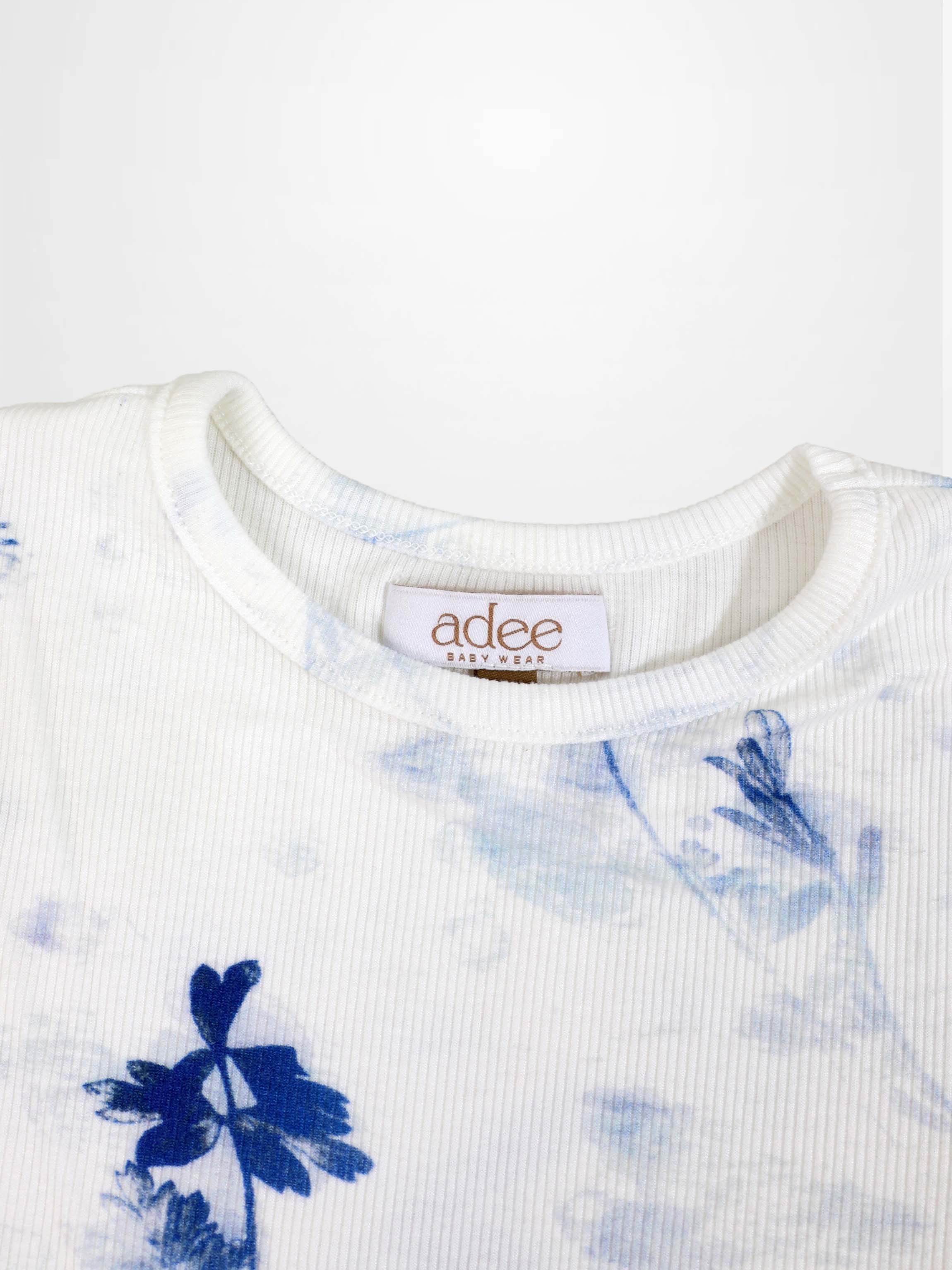 Blue Flower T-Shirt for girls by Adee, short sleeve dressy tee