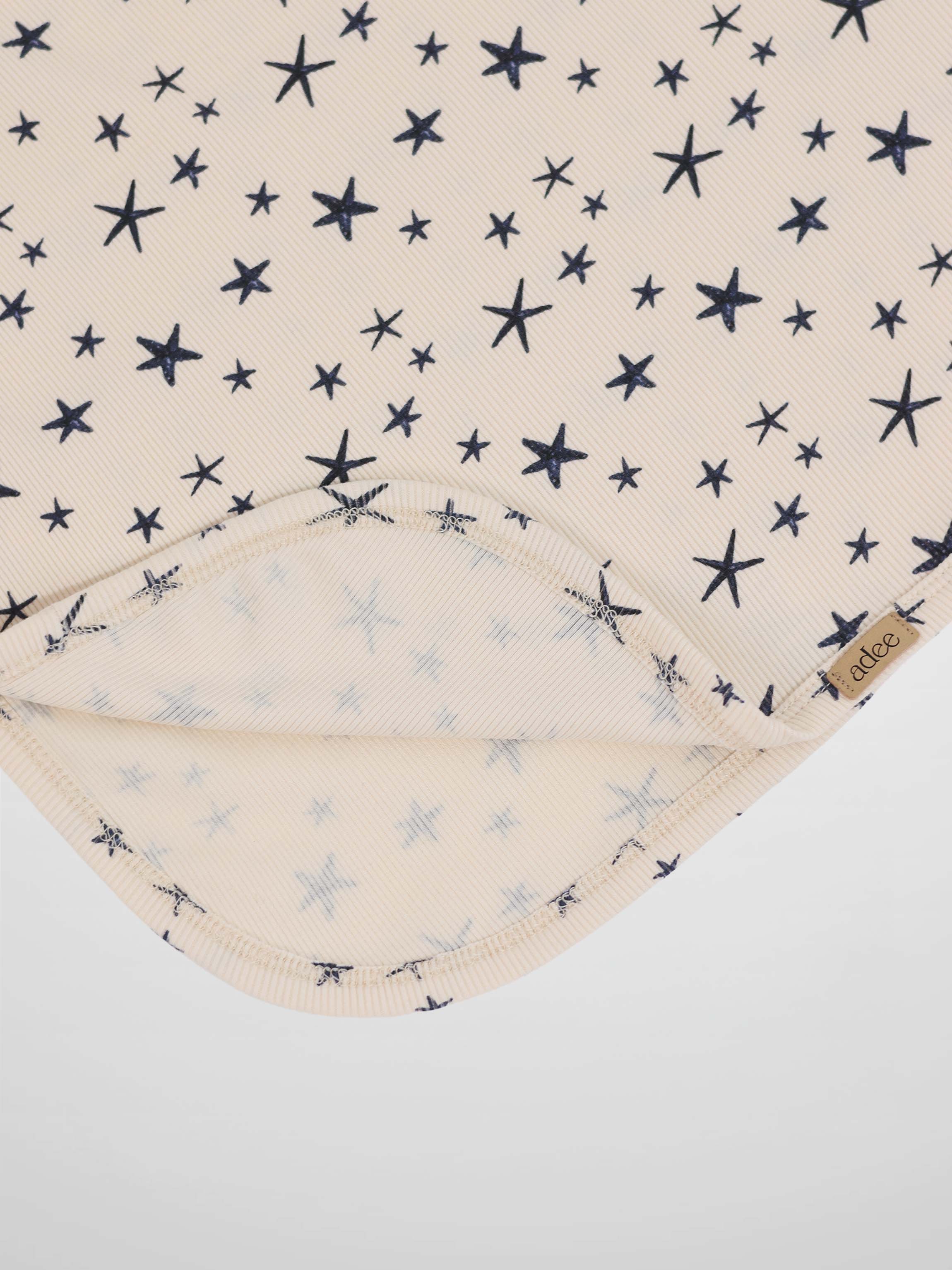 Star Blanket by Adee; beige boys swaddle blanket with navy star print