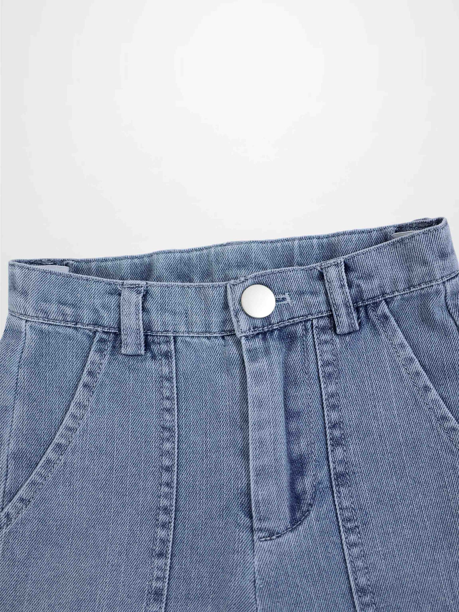 Cuffed denim shorts for boys; light blue denim with belt loops and front pockets.