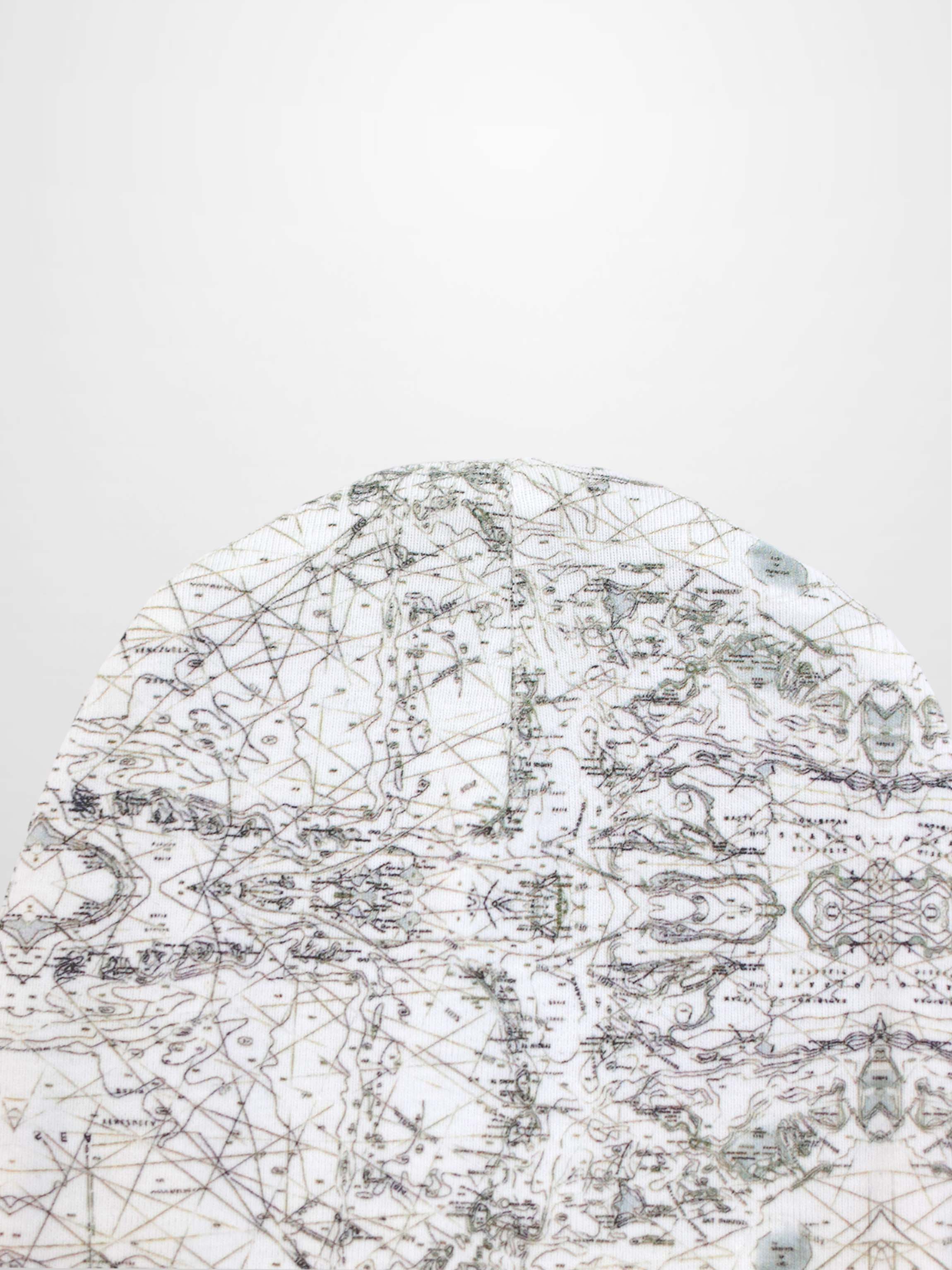 Map Beanie for boys; off-white knit with map-print pattern