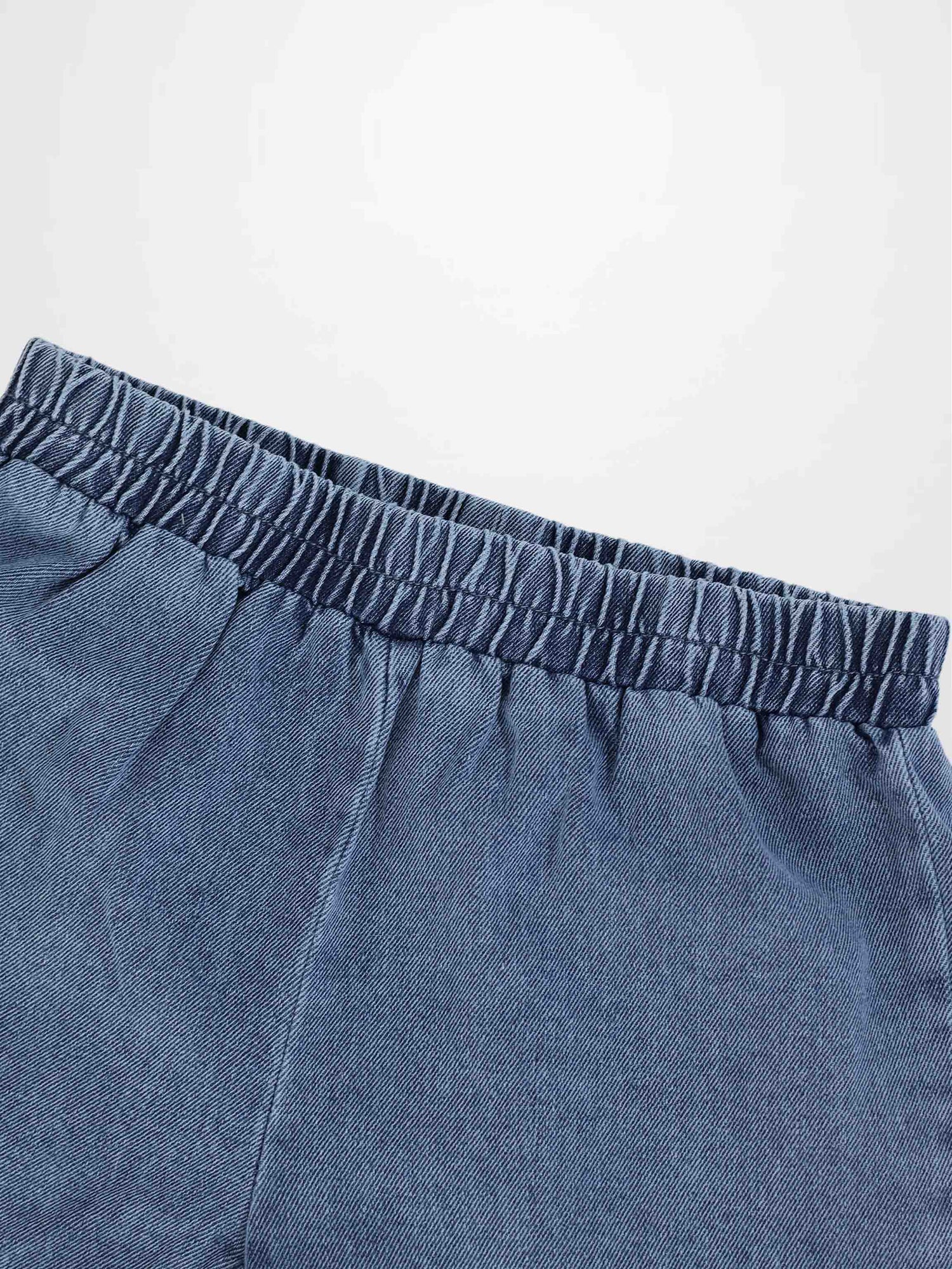 Blue denim boxy shorts for boys by Adee with elastic waistband