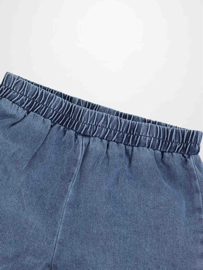 Blue denim boxy shorts for boys by Adee with elastic waistband