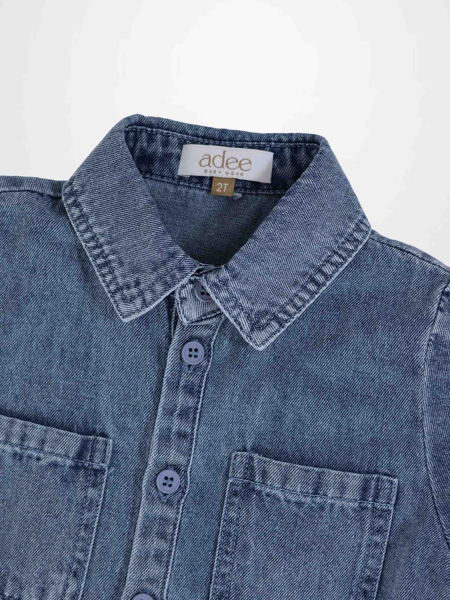 Adee blue denim button-down shirt for boys with chest pockets