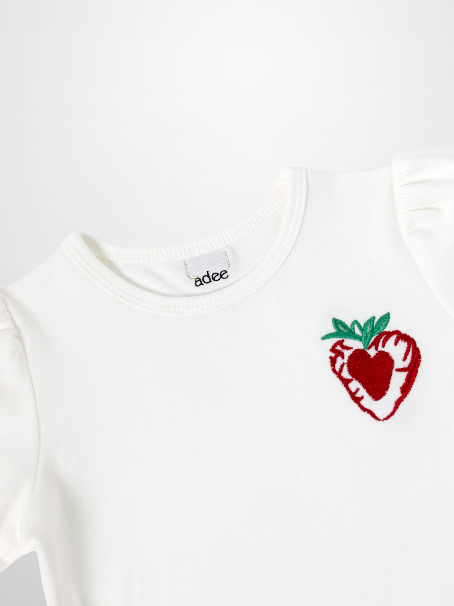 Embroidered Strawberry Short Puff Sleeve T-shirt