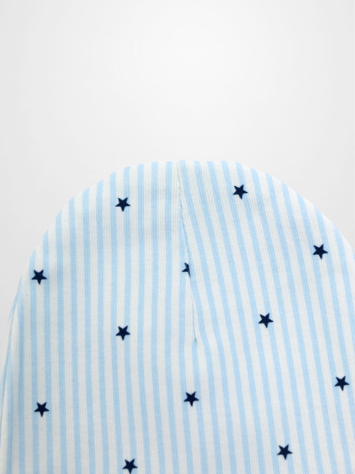 Blue Star Hat for boys with light blue and white stripes and dark blue stars.